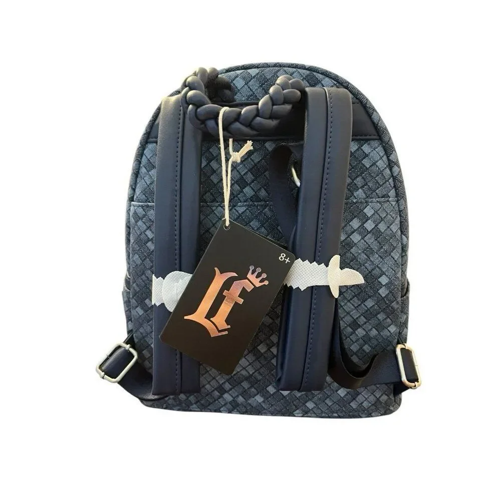Loungefly Woven Faux Denim Blue Mini Backpack Rope Detail Convertible NWT